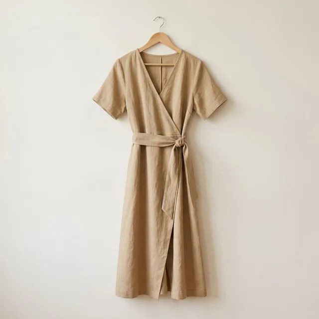 Robe en lin sable sur cintre, vue de face